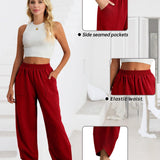 Feiersi High Rise Wide Leg Palazzo Pants – Light Red Harem Trousers — view 6 of 7