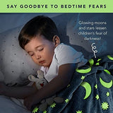 Grey fleece throw blanket with glow-in-the-dark stars and moons pattern, 50x60 inches, folded on white background - view 3