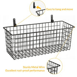 Two black metal wire hanging wall baskets with hooks mounted on wall, 14.6x5.5 inch extra large storage organizers by Kinlink - view 4