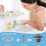 Matte black pop-up bathroom sink drain stopper and strainer basket, round, stainless steel and brass construction - view 7