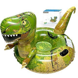 Green dinosaur-shaped inflatable snow tube sled 65 inches with dual handles and double-layer PVC bottom for kids and adults