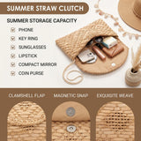 KUKEANVO khaki woven straw envelope clutch purse with magnetic closure and wrist strap on white background - view 7
