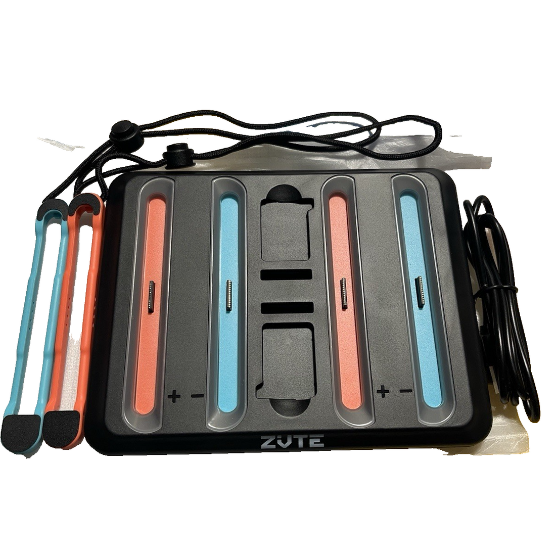 Black Zute magnetic USB-C charging dock for Nintendo Switch 2 Joy-Con 2 controllers with LED status indicators and weighted base