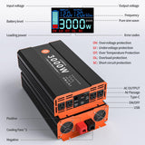 Homkeep 3000W pure sine wave power inverter in red aluminum housing with dual fans, AC outlets, USB and USB-C ports - view 7