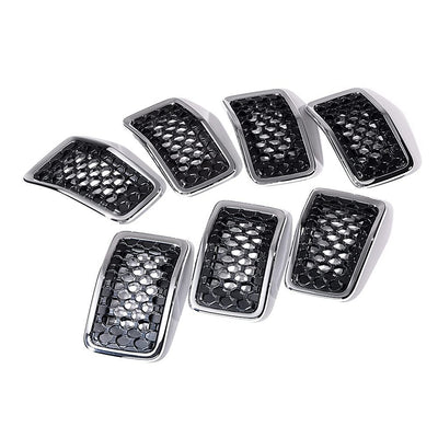Seven-piece black honeycomb mesh grille insert set with chrome trim for 2019-2023 Jeep Cherokee front bumper