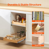 VEVOR birch wood pull-out cabinet drawer organizer 17x21 inch with soft-close metal tracks on white background - view 4