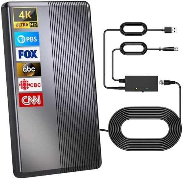 WU-MINGLU black amplified indoor outdoor TV antenna with 30ft coaxial cable and Smart IC Chip signal booster