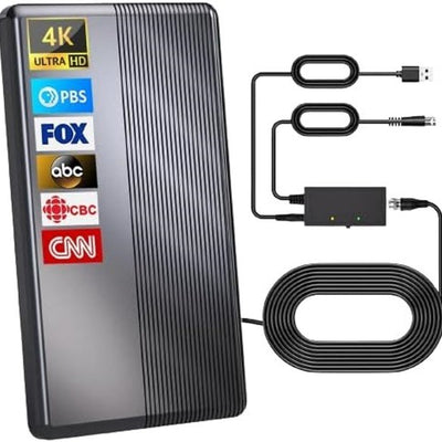 WU-MINGLU black amplified indoor outdoor TV antenna with 30ft coaxial cable and Smart IC Chip signal booster