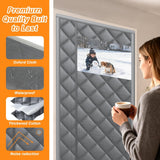 Gray magnetic thermal insulated door curtain 32x82 inches with transparent window panel hanging over a doorway - view 4