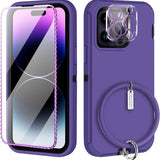 Wollony purple rugged iPhone 14 Pro Max case with tempered glass screen protector and HD camera lens protector included