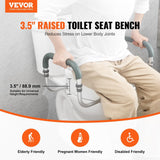 VEVOR blue-gray raised toilet seat with aluminum armrests and EVA foam padding elevated 3.5 inches on a round toilet - view 2