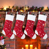 Set of four 18-inch red sequin Christmas stockings arranged together, bulk 4-pack by Aivanart for holiday mantel decor - view 3