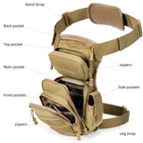 Tan AMHEH tactical drop leg thigh bag 4.5L with detachable leg strap, multiple pockets, and buckle closure - view 6