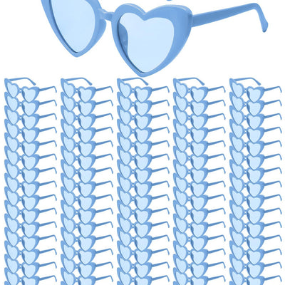 100 dusty blue heart-shaped sunglasses bulk pack with UV400 tinted lenses for wedding and bachelorette party favors