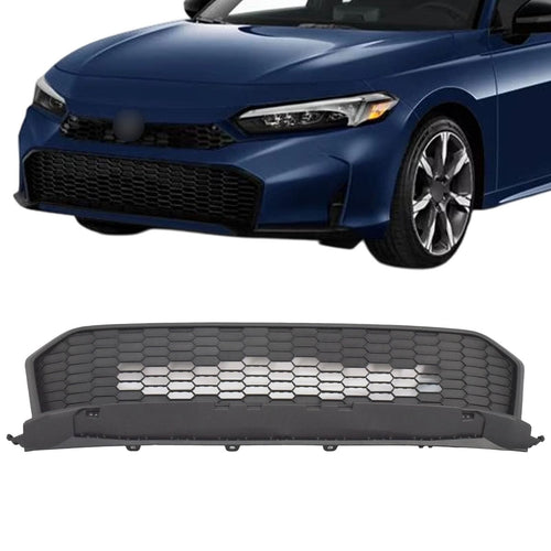 Matte black plastic front bumper lower grille for 2025 Honda Civic, OEM replacement part 71150-T56-A50 by JX Racing