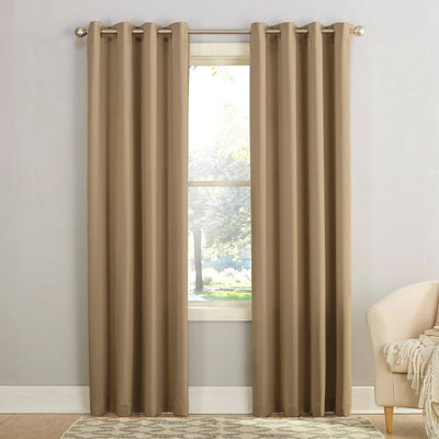 Sun Zero Seymour taupe faux silk room darkening grommet curtain panel 54 inches wide by 84 inches long