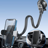Apps2Car 13-inch gooseneck long arm car dashboard phone mount with carbon fiber finish and suction cup base