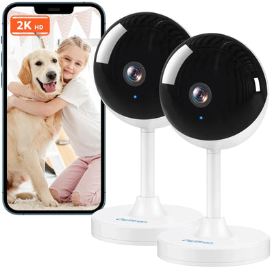 Owltron 2K indoor WiFi security camera with infrared night vision and two-way audio for baby and pet monitoring