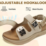 ONCAI beige women's orthopedic platform sandals with hook and loop ankle strap and cushioned arch support footbed - view 5