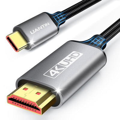 UANTIN 6-foot braided nylon USB-C to HDMI cable with aluminum alloy connectors in gray on white background