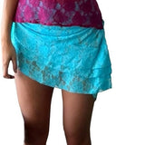 Rose red sheer floral lace cami crop top with spaghetti straps and ruched bustier front, women's size M - view 4