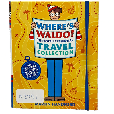 Where's Waldo Totally Essential Travel Collection paperback book cover featuring Waldo in a crowd scene, all 7 adventures
