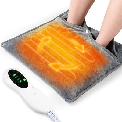 Beige flannel electric foot warmer heated slippers by INTEIF with dual-sided heating and control panel