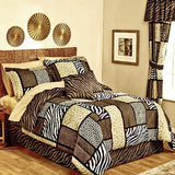 MMB Safari Zanzibar 10-piece king comforter set with zebra giraffe leopard animal print in brown black and tan - view 2