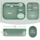 Caperci khaki green 47oz stackable bento lunch box with 4 compartments, sauce container, and built-in utensils on white background - view 2