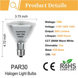 Six PAR30 long neck 75W halogen flood light bulbs with E26 base in open box packaging, warm white 2800K - view 2