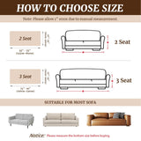 Coffee brown stretch sofa slipcover fitted over a 3-cushion couch, showing elastic bottom and gingham puff grid pattern - view 2