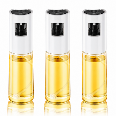Three clear 120ml glass oil sprayer mister bottles with dust-proof rotating caps, SweeHo 3-pack set