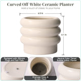 JOFAMY 6-inch tiered bubble ceramic planter pot in matte creamy white finish with stacked doughnut silhouette and drainage hole - view 7