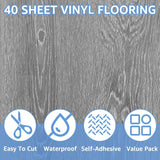 40 gray oak wood grain peel and stick vinyl floor tiles 12x12 inches arranged in a grid pattern on a floor surface - view 3