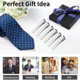 Set of 6 silver rectangle tie bar clips arranged in a gift box, classic polished finish, by MOWPOG - view 6