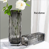 Tall grey square glass vase with crystal-look glossy finish, 9.8 inches tall, thick stable base, modern minimalist design - view 8