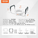 VEVOR blue-gray raised toilet seat with aluminum armrests and EVA foam padding elevated 3.5 inches on a round toilet - view 7