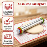 Fulimax 17" Adjustable Stainless Steel Rolling Pin with 4 Thickness Rings & Baking Mat — view 7 of 8