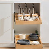 VEVOR birch wood pull-out cabinet drawer organizer 17x21 inch with soft-close metal tracks on white background - view 2