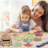 Belors 10-piece fall maple leaf diamond art coaster kit with 8 wood coasters, wooden holder, pen, tray, and colorful diamond beads - view 3