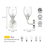 XiNBEi brushed nickel 1-light wall sconce with clear faceted glass shade mounted on wall, modern bathroom vanity light - view 6