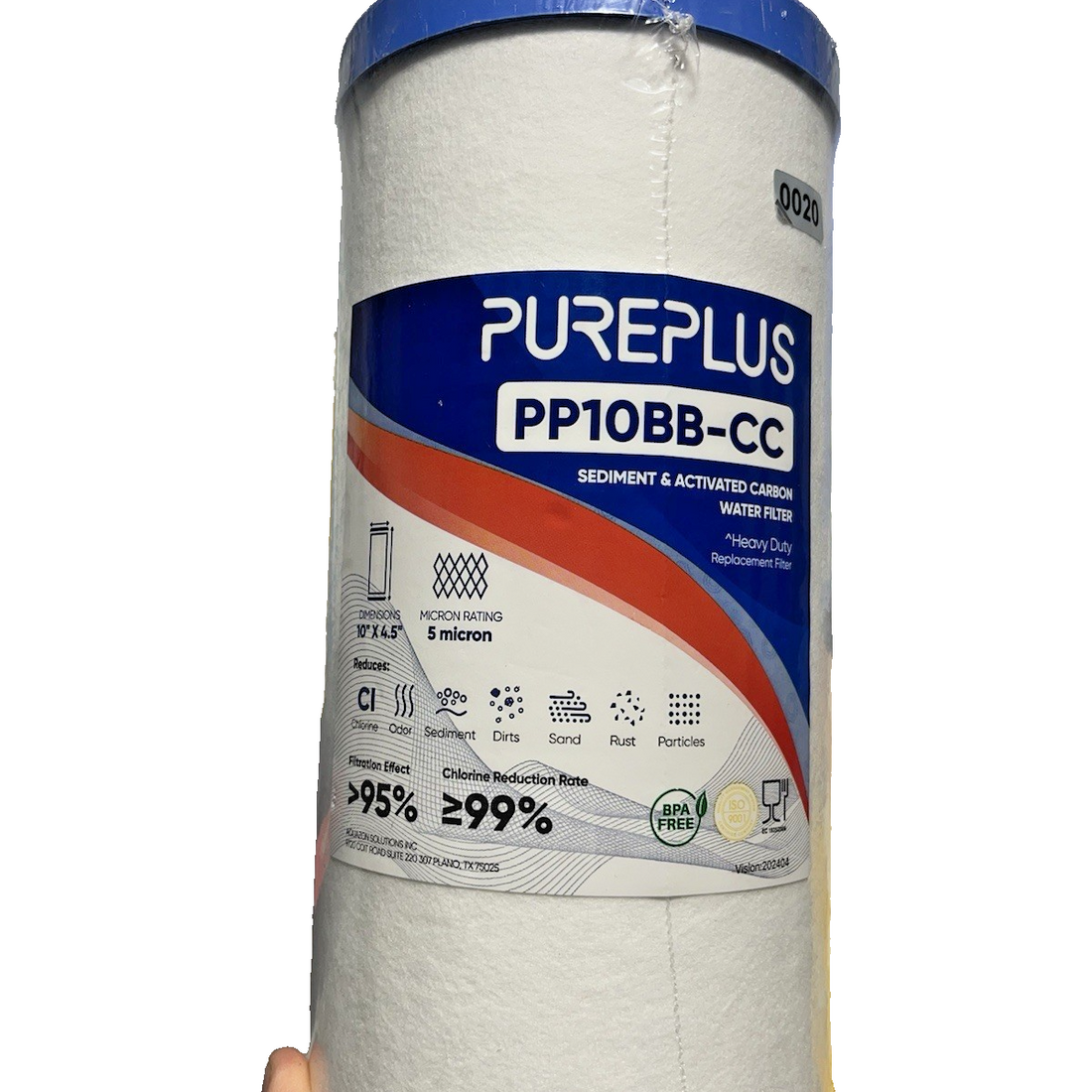 PurePlus PP10BB-CC white 10x4.5 inch big blue whole house carbon sediment water filter cartridge, 5 micron