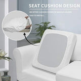 Easy-Going snow white 3-piece stretch fleece loveseat slipcover fitted over a two-seat sofa with separate cushion covers - view 3