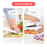 Fullstar Pro white vegetable chopper spiralizer with 5-cup container and 4 interchangeable stainless steel blades on countertop - view 4