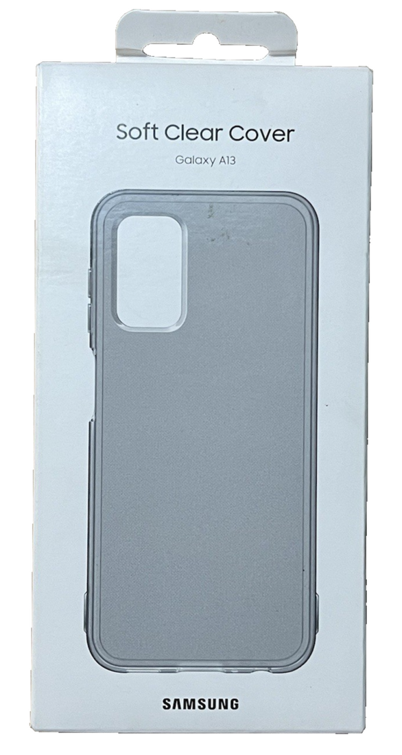 Clear dual-layer shockproof TPU bumper case for Samsung Galaxy A13 4G showing raised edges and camera cutout