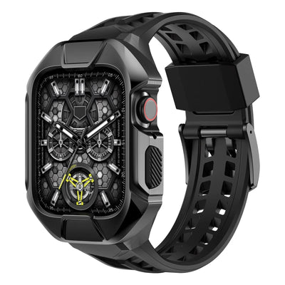 Black shockproof Apple Watch case with stainless steel band for 44mm 45mm SE Series 4 5 6 7, matte finish