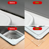 Clear self-adhesive PVC caulk strip tape 1.5 inch wide applied along bathtub and countertop seam edge - view 4