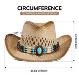 Khaki raffia woven wide brim straw cowboy hat with decorative band, unisex western sun hat by Erocalli - view 6
