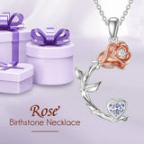 925 sterling silver rose moon pendant necklace with red garnet heart accent on 18 inch rolo chain - view 2