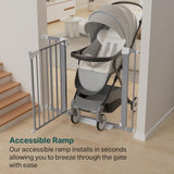 Cumbor gray auto-close baby gate installed in doorway, showing dual-lock mechanism and walk-through door with step pedal - view 8